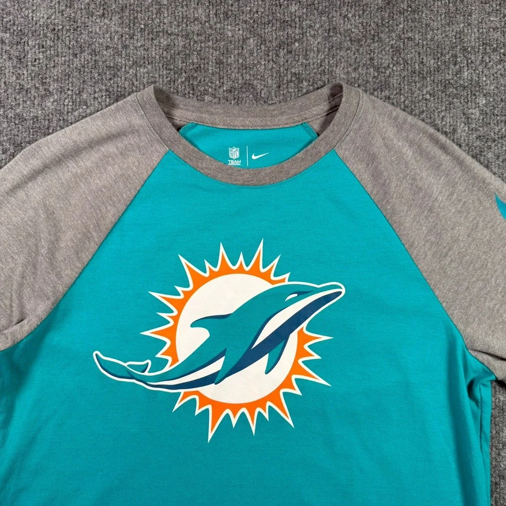 Nike Miami Dolphins Raglan 3/4 Sleeve T-Shirt Medium Aqua NFL Tee